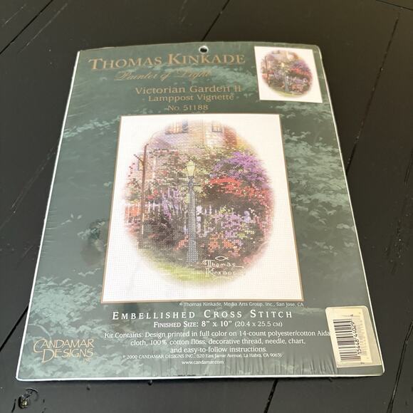 Thomas Kinkade Cross Stitch Kit Embellished Victorian Garden II Lamppost 51188 - Picture 1 of 4